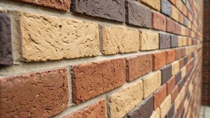 Poster - A medium closeup of a row of bricks displaying subtle color variations from dark to light with rough uneven surfaces reflecting a patchwork of textures that evoke a sense of