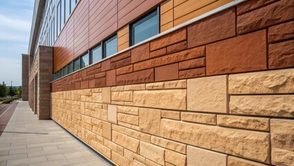 Poster - A medium closeup of a thermal mass wall featuring natural clay and stone integrating both aesthetic beauty and energy efficiency in the buildings design.