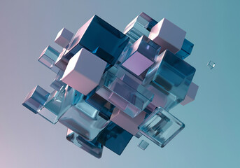 Poster - Glass cubes and 3D cubes with graphic design in modern style