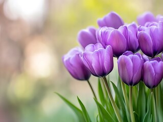 Aufkleber - Vibrant Lavender Tulips Blooming in Spring Garden Setting : Generative AI
