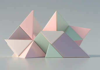 Poster - Geometric shapes in pastel colors arranged in graphic design composition with triangular forms