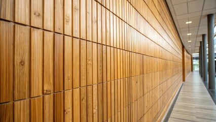 Aufkleber - A medium closeup of bamboo wall panels highlighting their grain and texture illustrating a sustainable material choice for interior design in green buildings.