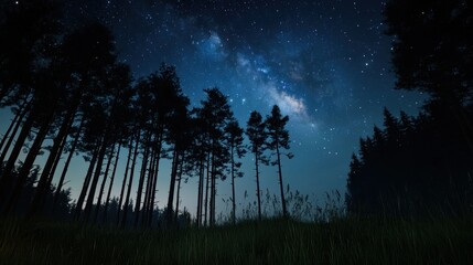 Wall Mural - a dark forest with a sky full of stars