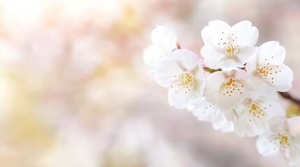 Canvas Print - Delicate White Cherry Blossoms in Full Bloom with Dreamy Pastel Background : Generative AI