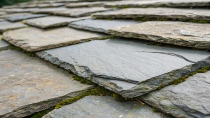 Poster - A medium closeup of textured stone slabs highlighting a mix of smooth and jagged edges