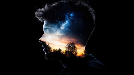 Wall Mural - a man's face is shown in a silhouette against a dark background