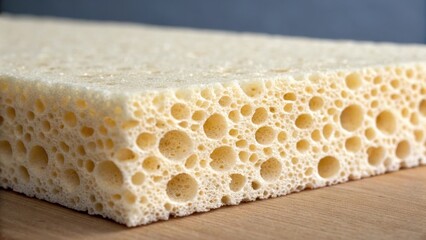 Poster - A medium closeup shot capturing a crosssection of foam insulation exposing the inner cellular structure that resembles a spongy landscape with varying sizes of air pockets that