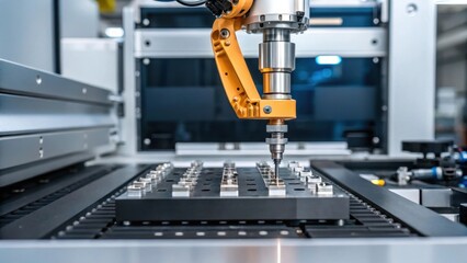 Aufkleber - An extreme closeup of a robotic arm delicately assembling small parts with metallic fingers capturing motion and precision in a hightech environment.