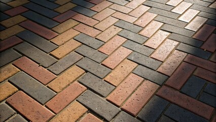 Aufkleber - An image showcasing a zigzag pattern of bricks laid in a herringbone style emphasizing the dynamic interplay of light and shadow across the wedgeshaped gaps filled with dark