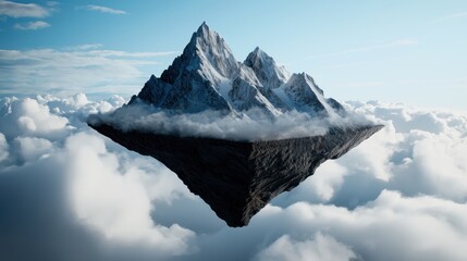 Fototapete - A mountain is floating in the sky with clouds surrounding it