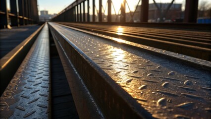 Aufkleber - Steel and Light A closeup of a steel girder with sunlight creating a polished sheen and deep shadows. The industrial texture reflects a raw beauty enhanced by the angular lines