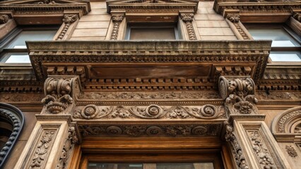 Poster - Timeworn Architecture A detailed closeup of intricate moldings and architectural details on the old buildings facade being away showcasing the historic elements that stand in stark