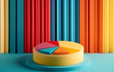 Poster - A vibrant pie chart on a colorful background represents data analysis and business strategies