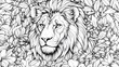 © Kateryna Kordubailo - A stunning lion amidst the forest, coloring sheet.