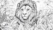© Kateryna Kordubailo - A stunning lion amidst the forest, coloring sheet.