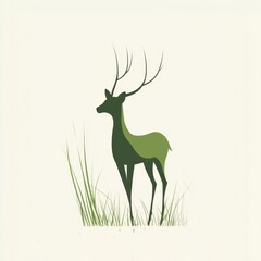 Sticker - Green deer meadow nature tranquil illustration design