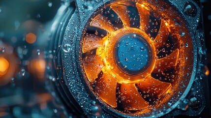 Poster - Wet Orange Computer Cooling Fan Close Up