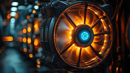 Poster - Illuminated Computer Cooling Fan Close Up Shot