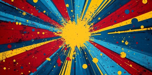 Wall Mural - Red, yellow, and blue paint splatters create a colorful, abstract piece of art