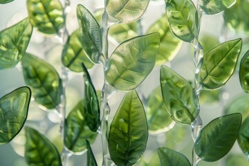 Poster - Decorative transparent green leaves intertwining, evoking a sense of nature and freshness