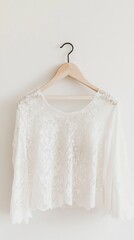 Aufkleber - Elegant Lace Dress on Wooden Hanger - Minimalist Style in Soft Light