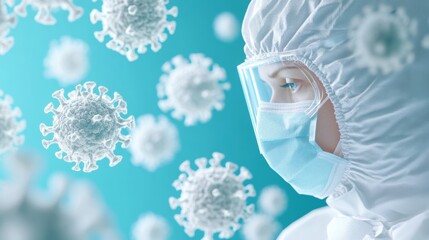 Poster - Professional Scientist in Sterile Laboratory Analyzing Airborne Particles Under Blue Lighting