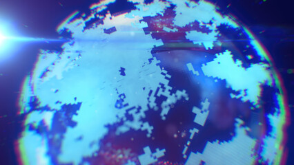 Poster - A cool-toned digital depiction of Earth, showcasing pixelated patterns and futuristic blue lighting, emphasizing technology and innovation background, video in high quality 4k, motion design