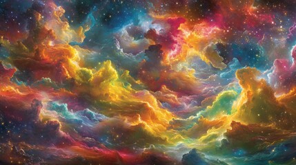 Wall Mural - Vibrant Cosmic Cloudscape with Colorful Nebula and Starry Background