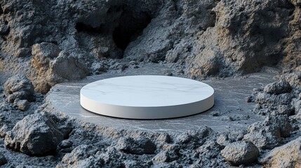 Wall Mural - Minimalist Round Platform Surrounded by Textured Gray Rocks