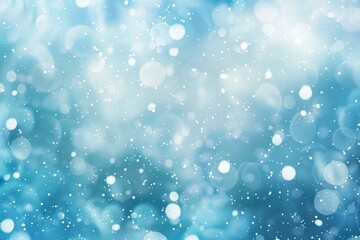 Poster - Festive blue abstract background with blurred christmas lights and snowflakes falling, creating a magical winter wonderland atmosphere