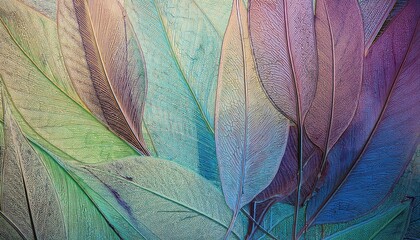 Aufkleber - vivid close-up of colorful overlapping tropical leaves with intricate veins, ideal for nature-inspired decor or abstract design

