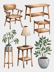 Canvas Print - Wooden Furniture And Plants Home Decor Collection