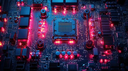 Poster - Illuminated Computer Motherboard Central Processing Unit