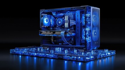 Poster - Illuminated Blue Custom Built Gaming Computer System