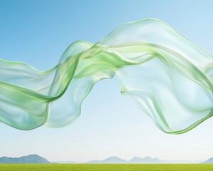 Leinwandbilder - Futuristic Eco-Tech Abstract with Translucent Green and Blue Waves Over Scenic Landscape