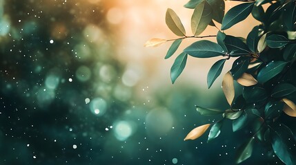 Green leaves branch bokeh background nature scene