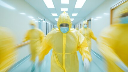 Poster - Urgent Medical Response in Hospital Corridor Dynamic Scene of Healthcare Professionals in Protective Gear