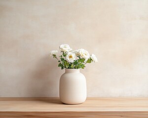 Poster - Rustic Floral Vase on Wooden Counter in Soft Light
