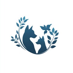 Sticker - Two foxes, leaves, butterfly, nature, logo design