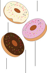 the illustration of 3 of donuts falling