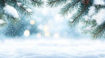 Poster - Snow Covered Pine Branches Winter Wonderland Scene