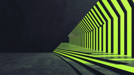 Poster - Abstract neon green and black architectural stairway