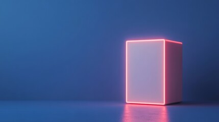 Aufkleber - Futuristic Neon-Lit Cube Against Minimalist Blue Background