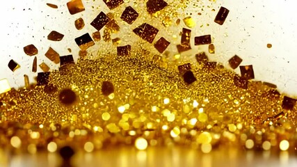 Poster - Gold particles scatter in an artistic display, creating a mesmerizing effect of light and texture