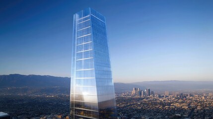 Aufkleber - Modern Skyscraper Overlooking Cityscape And Mountains