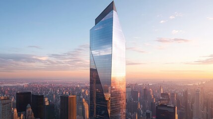 Poster - Modern Skyscraper Cityscape at Sunset Golden Hour