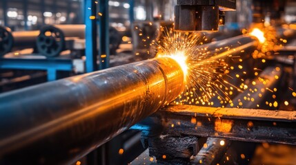 Poster - Industrial Metal Pipe Cutting Sparks Factory