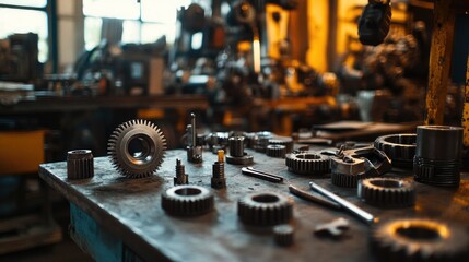 Poster - Assorted Metal Gears and Parts On Workshop Table