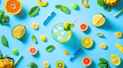 Poster - Refreshing Summer Fruit Drink With Mint Garnish
