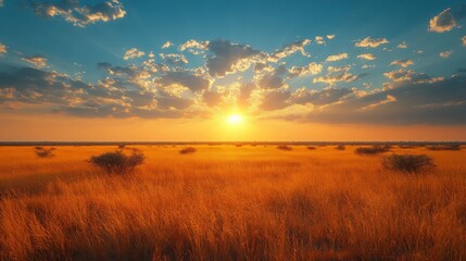 Canvas Print - Scenic pathway through orange grasslands under clear blue sky in late afternoon light